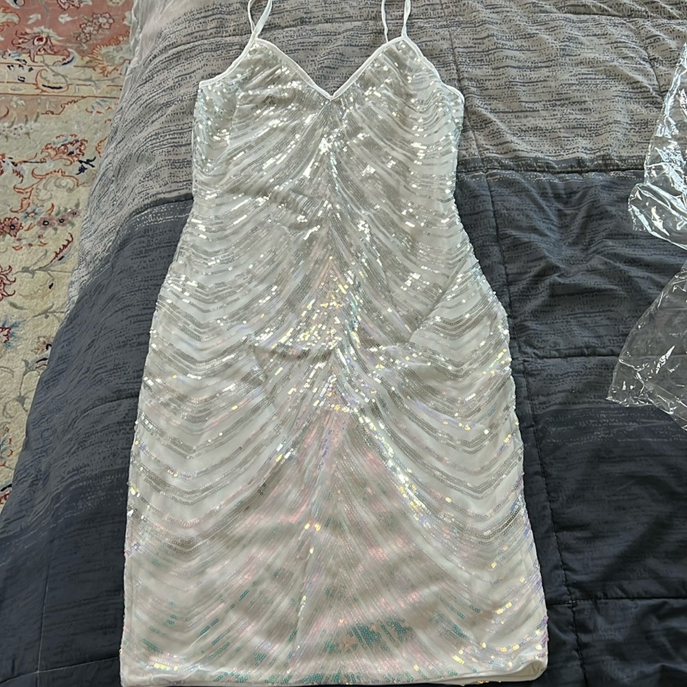 Wedding party dress size S white with silver beads